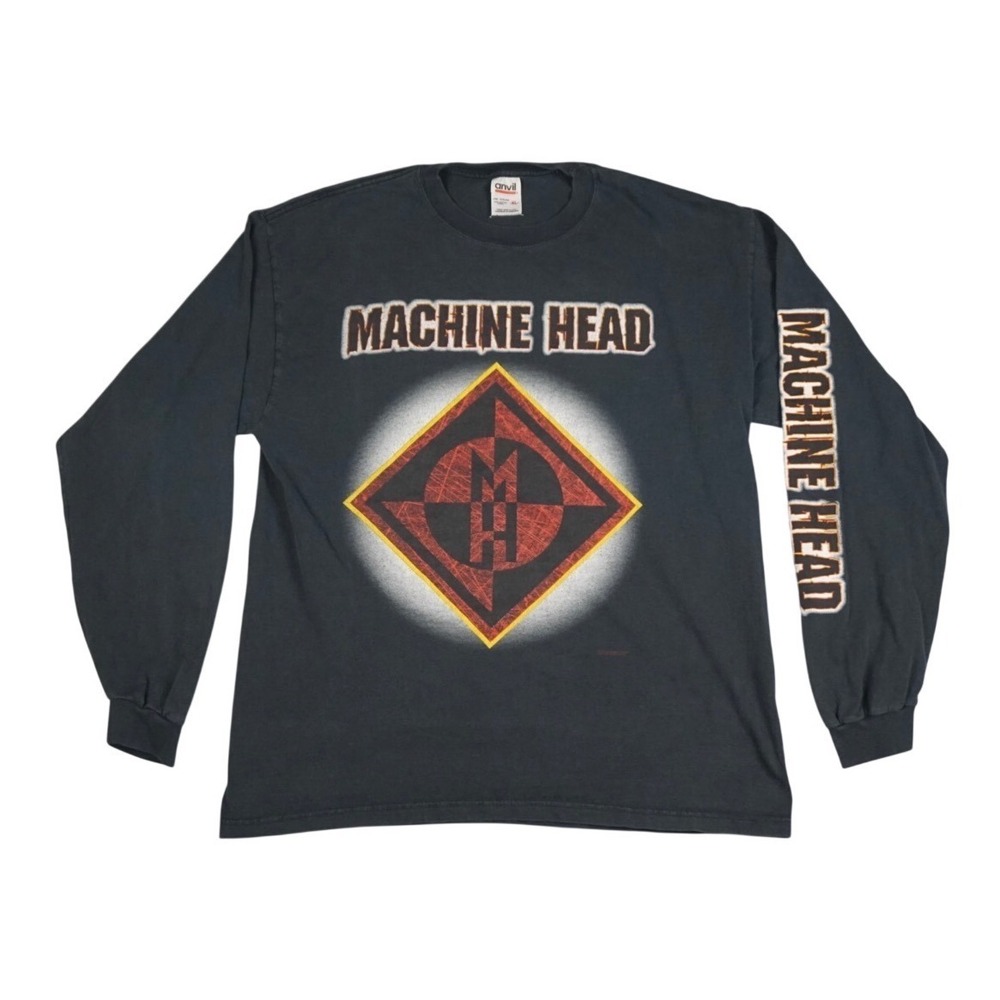 Vtg Machine Head Band Tee Mens XL Black Y2K 2000 LS Double Sided Graphic Rare